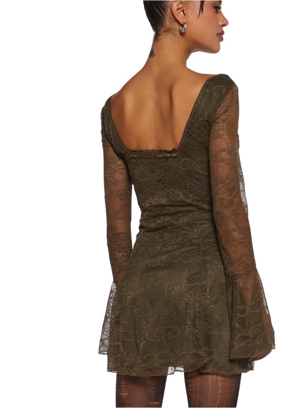 dELiA*s Olive Green Lace Long-Sleeve Sweetheart Mini Dress - Picture 2 of 11